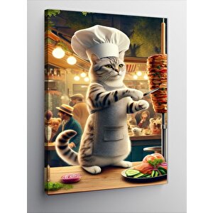 Kanvas Tablo Döner Kesici Kedi Şef 100x140 cm