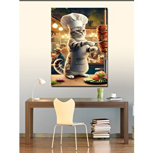 Kanvas Tablo Döner Kesici Kedi Şef 100x140 cm