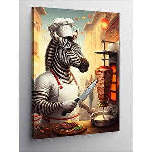 Kanvas Tablo Aşçı Zebra Döner Keserken