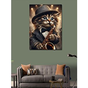 Kanvas Tablo Saksafon Çalan Kedi 70x100 cm