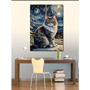 Kanvas Tablo Van Gogh Tarzı Kedi 70x100 cm