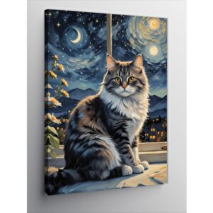 Kanvas Tablo Van Gogh Tarzı Kedi