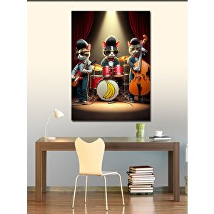 Kanvas Tablo Müzikal Kedi Bando 70x100 cm