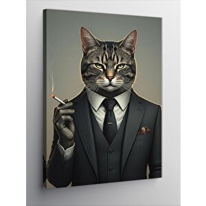 Kanvas Tablo Takım Elbiseli Kedi 100x140 cm