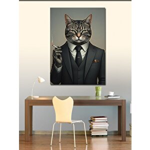 Kanvas Tablo Takım Elbiseli Kedi 100x140 cm