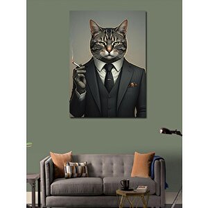 Kanvas Tablo Takım Elbiseli Kedi 100x140 cm