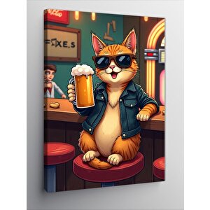 Kanvas Tablo Pub'da Kedi 100x140 cm