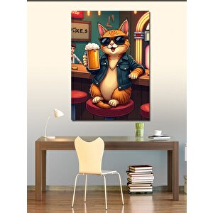 Kanvas Tablo Pub'da Kedi 100x140 cm