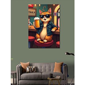 Kanvas Tablo Pub'da Kedi 100x140 cm