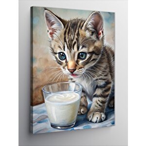 Kanvas Tablo Süt İçen Kedi Yavrusu 100x140 cm