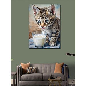 Kanvas Tablo Süt İçen Kedi Yavrusu