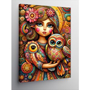Kanvas Tablo Desenli Baykuş Ve Kız 50x70 cm