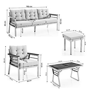 Lara Metal Puflu Bahçe Balkon Takımı 3+1+1+ahşap Masa Cappuccino