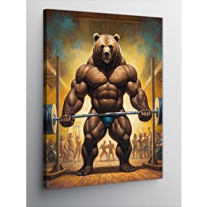Kanvas Tablo Kaslı Ayı Ağırlık Kaldırırken 70x100 cm
