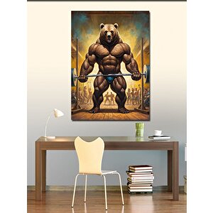 Kanvas Tablo Kaslı Ayı Ağırlık Kaldırırken 70x100 cm