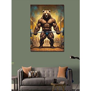 Kanvas Tablo Kaslı Ayı Ağırlık Kaldırırken 70x100 cm