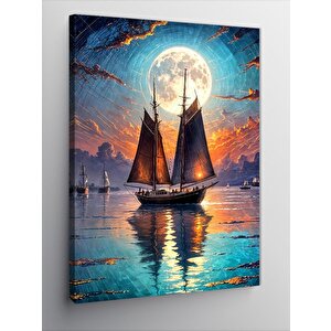 Kanvas Tablo Ay Ve Yelkenli Gemiler 70x100 cm
