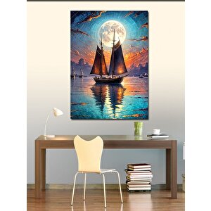 Kanvas Tablo Ay Ve Yelkenli Gemiler 70x100 cm