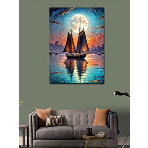 Kanvas Tablo Ay Ve Yelkenli Gemiler 70x100 cm