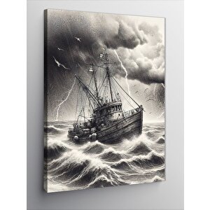 Kanvas Tablo Fırtınalı Deniz Ve Gemi 70x100 cm