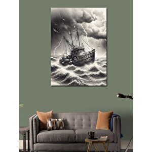 Kanvas Tablo Fırtınalı Deniz Ve Gemi 70x100 cm