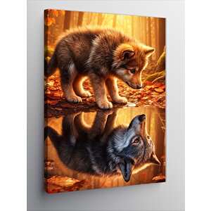 Kanvas Tablo Suya Bakan Yavru Kurt Ve Sonbahar 70x100 cm