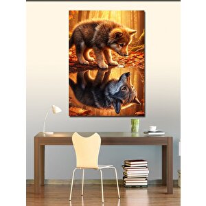 Kanvas Tablo Suya Bakan Yavru Kurt Ve Sonbahar 70x100 cm