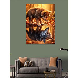 Kanvas Tablo Suya Bakan Yavru Kurt Ve Sonbahar 70x100 cm