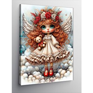 Kanvas Tablo Kanatlı Kız Ve Peluş Ayıcık 70x100 cm