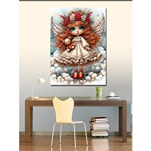 Kanvas Tablo Kanatlı Kız Ve Peluş Ayıcık 70x100 cm