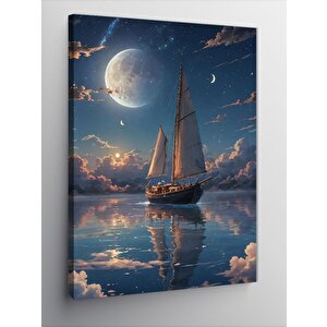 Kanvas Tablo Ay Işıgında Yelkenli Tekne 50x70 cm