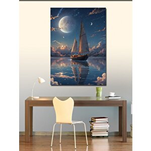 Kanvas Tablo Ay Işıgında Yelkenli Tekne 50x70 cm