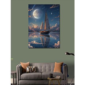 Kanvas Tablo Ay Işıgında Yelkenli Tekne 50x70 cm