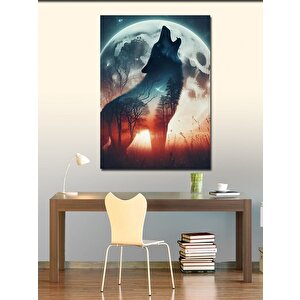 Kanvas Tablo Ay Işığında Uluyan Kurt 100x140 cm