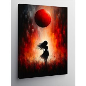 Kanvas Tablo Kızıl Ay Ve Kız Silüeti 70x100 cm