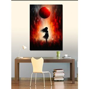 Kanvas Tablo Kızıl Ay Ve Kız Silüeti 70x100 cm