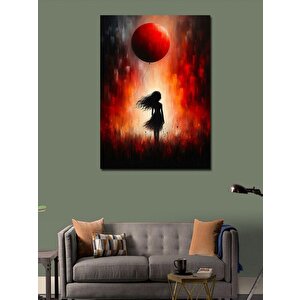 Kanvas Tablo Kızıl Ay Ve Kız Silüeti 70x100 cm