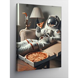 Kanvas Tablo Astronot Pizza 100x140 cm