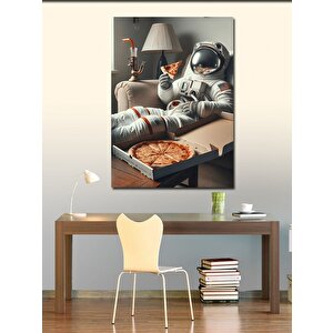 Kanvas Tablo Astronot Pizza 100x140 cm