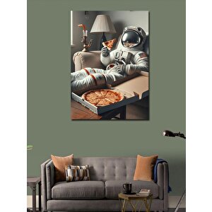 Kanvas Tablo Astronot Pizza 100x140 cm