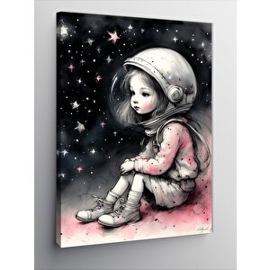 Kanvas Tablo Astronot Kasklı Çocuk Ve Yıldızlar 50x70 cm