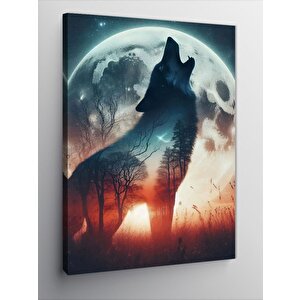 Kanvas Tablo Ay Işığında Uluyan Kurt 50x70 cm