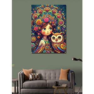 Kanvas Tablo Baykuş Ve Kız Çocuğu 70x100 cm