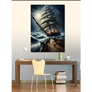 Kanvas Tablo Fırtınalı Deniz Ve Yelkenli 100x140 cm