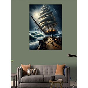 Kanvas Tablo Fırtınalı Deniz Ve Yelkenli 100x140 cm