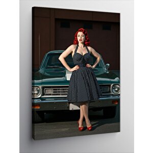 Kanvas Tablo Retro Kadın Ve Araba 100x140 cm