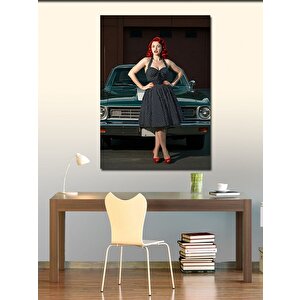 Kanvas Tablo Retro Kadın Ve Araba 100x140 cm
