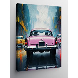 Kanvas Tablo Pembe Klasik Araba