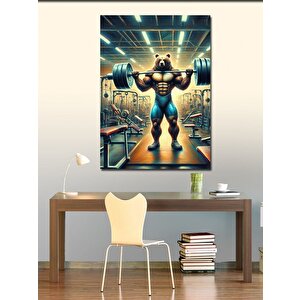 Kanvas Tablo Halterci Kaslı Ayı 100x140 cm