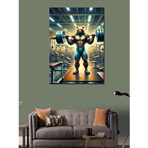 Kanvas Tablo Halterci Kaslı Ayı 100x140 cm